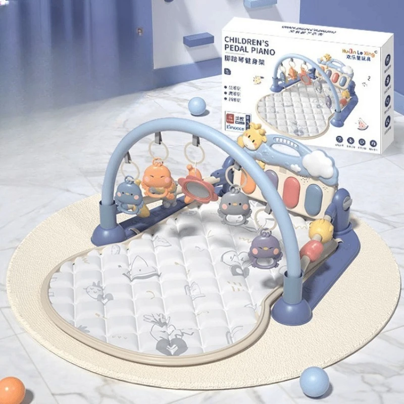 صالة الألعاب الرياضية للأطفال من عمر 0 إلى 12 شهرًا، بساط نشاط متعدد الوظائف مع سرير متنقل - لعبة موسيقية لحديثي الولادة ومجموعة خشخيشة، وقت الأرض