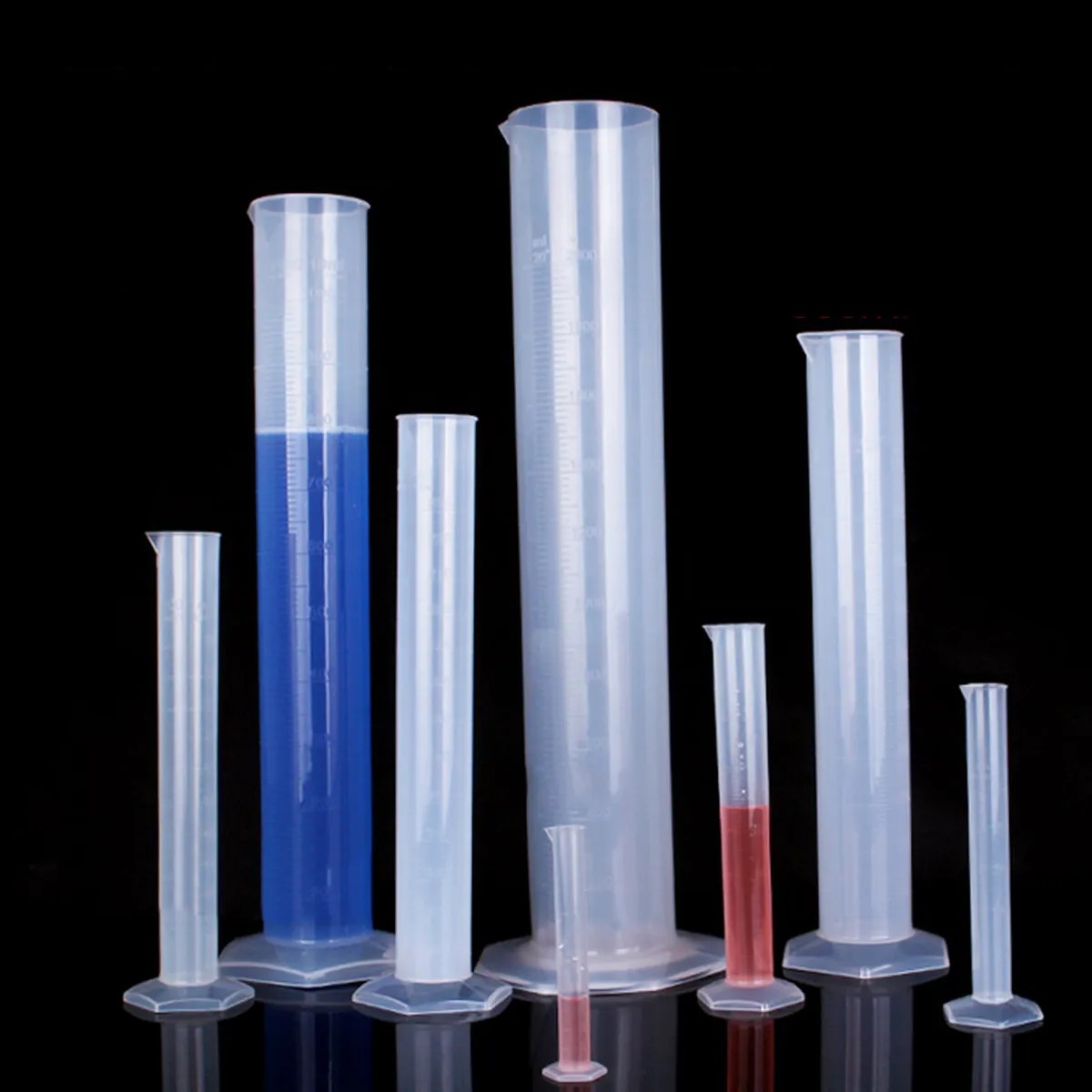 5Pcs Graduated Plastic Measuring Cylinder Set Lab Transparent Cylinder 10Ml 25Ml 50Ml 100Ml 250Ml Anti-Spill Stable Base