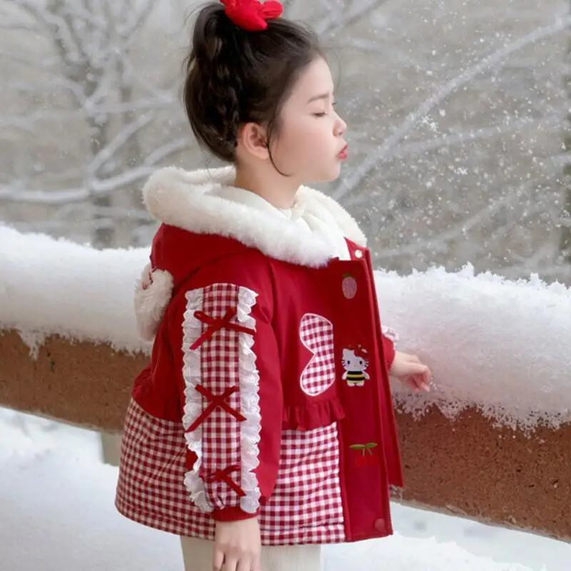 

Girl's Hello Kitty Thick Cotton Jacket Autumn Winter New Korean Cartoon Kawaii Sweet Tops Fashion Children's Warm Comfort Coat