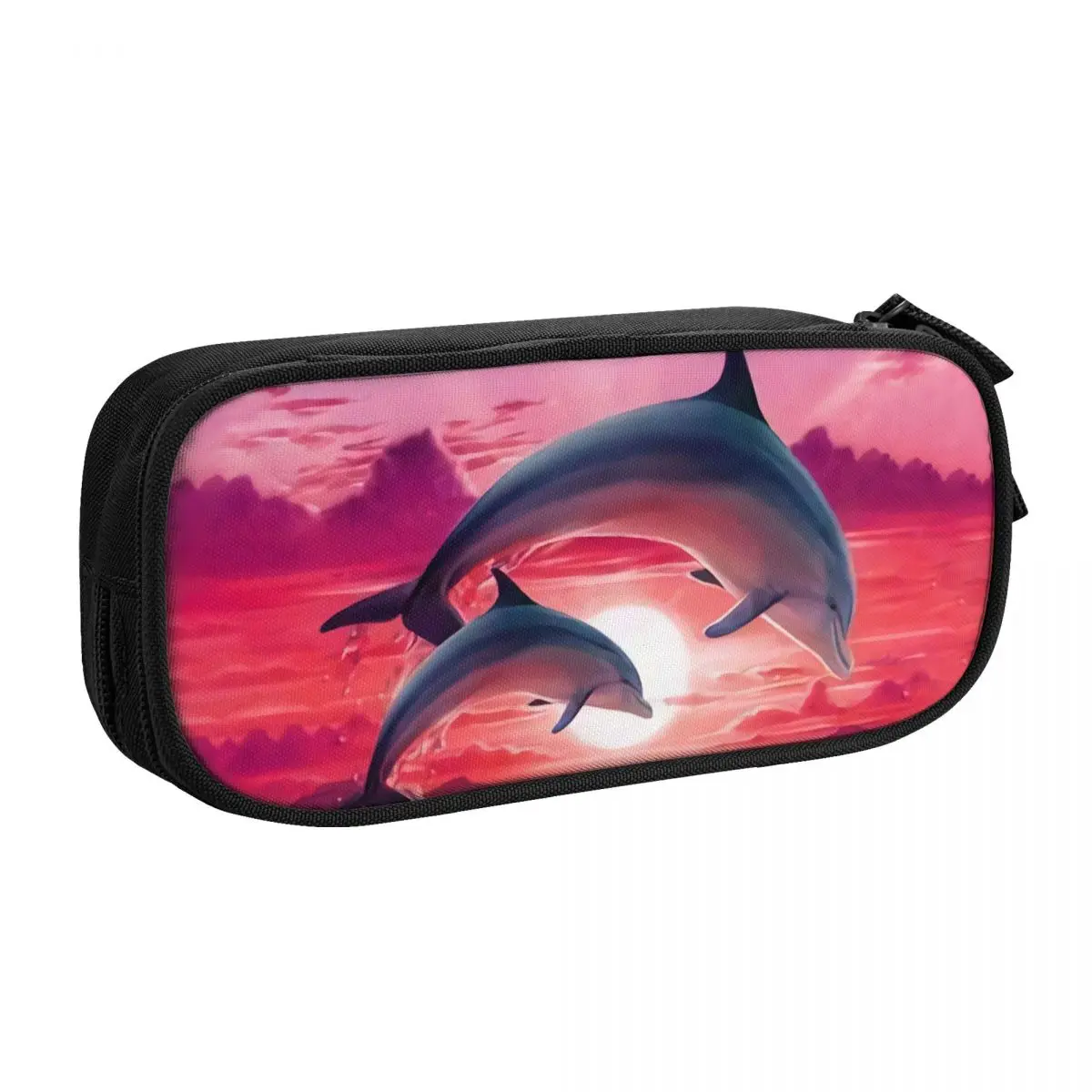 Sunset Dolphins Dancers Customized Kawaii Pencil Cases Big Capacity Sea Creature Dolphin Pencil Bag Pouch Students Stationery