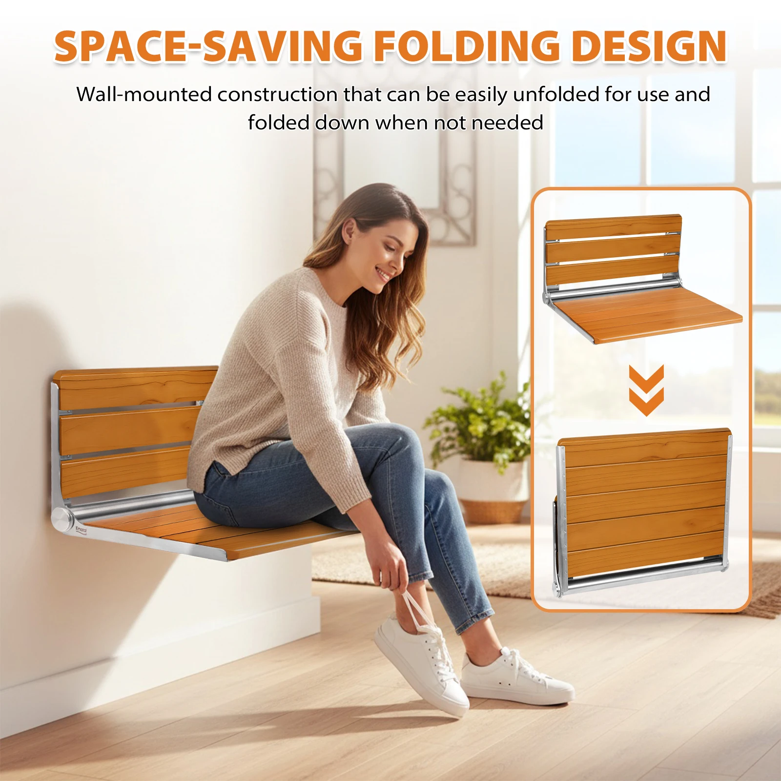 

18-дюймовое деревянное складное сиденье для душа, настенное, откидное, для пожилых людей и людей с ограниченными возможностями