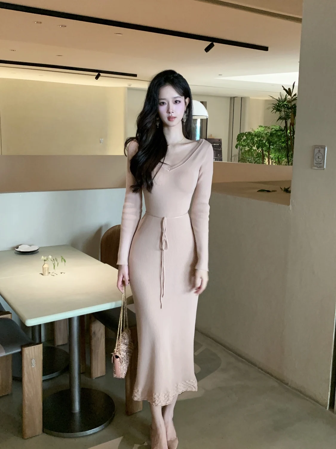 

Changmi Tang Sexy Knitted Wrap Bodycon Dr Slimming High Waist Long Inner Dr for Par Date Casual Wear by Young Women