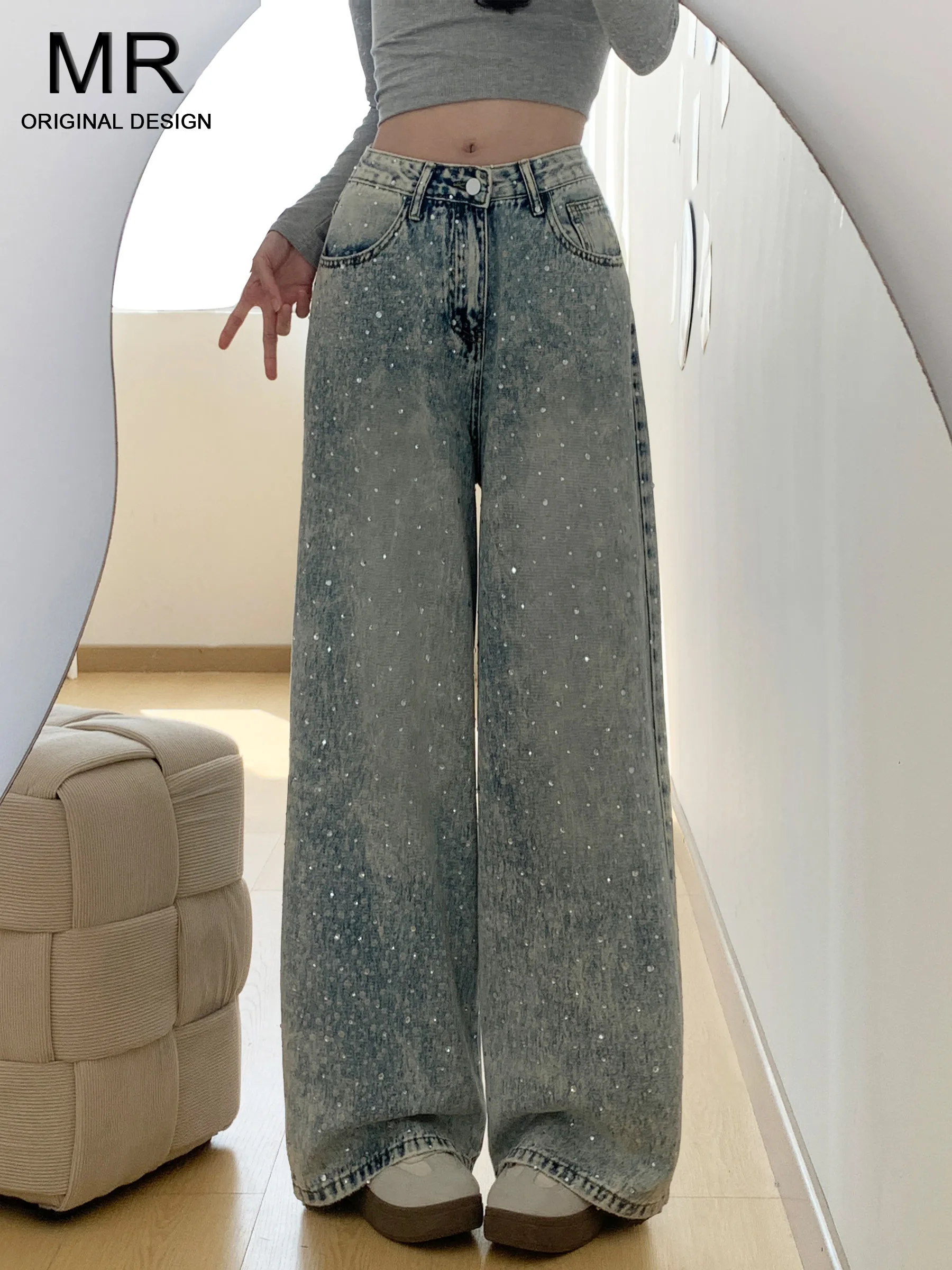 

High Waist Wide Leg Jeans Women's Loose Slimming Design Straight Floor-Length Pants Spring New Arrival Casual Wear