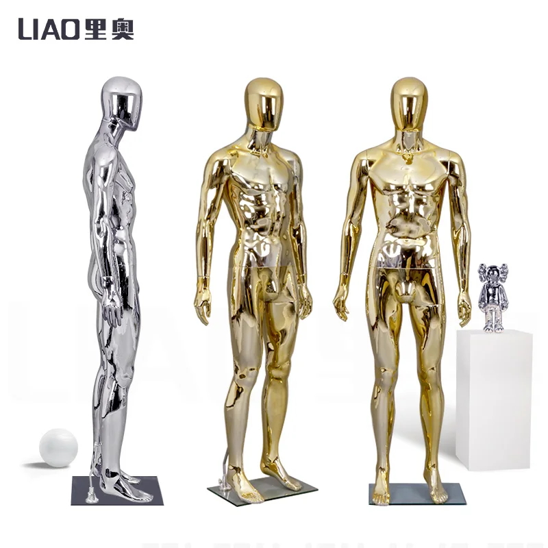 Chrome Gold Male Full body Clothes Mannequin Men Dummy With base 2024 New Fashion Cloths Boutique Display