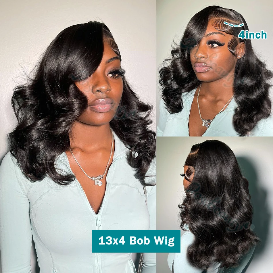 Rosabeauty 250 Density Body Wave 13x6 Lace Frontal Human Hair Wigs Short Bob 5x5 Closure Wig Preplucked Water Wave For Women