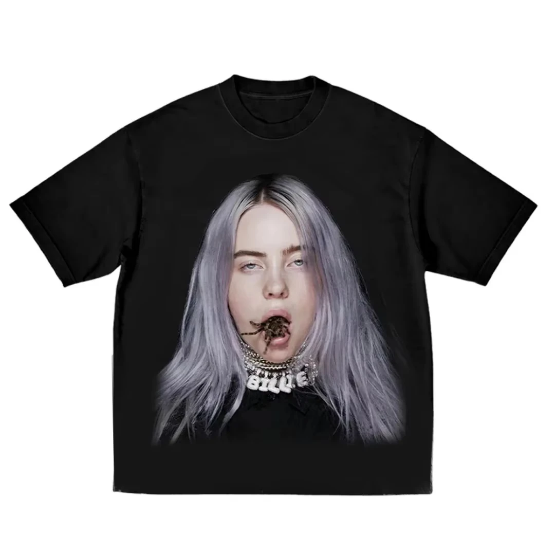 Men's T-shirt Fashion Streetwear Billie Eilish Peripherals Print Tees Men Women pure Cotton Short Sleeved Casual Tops