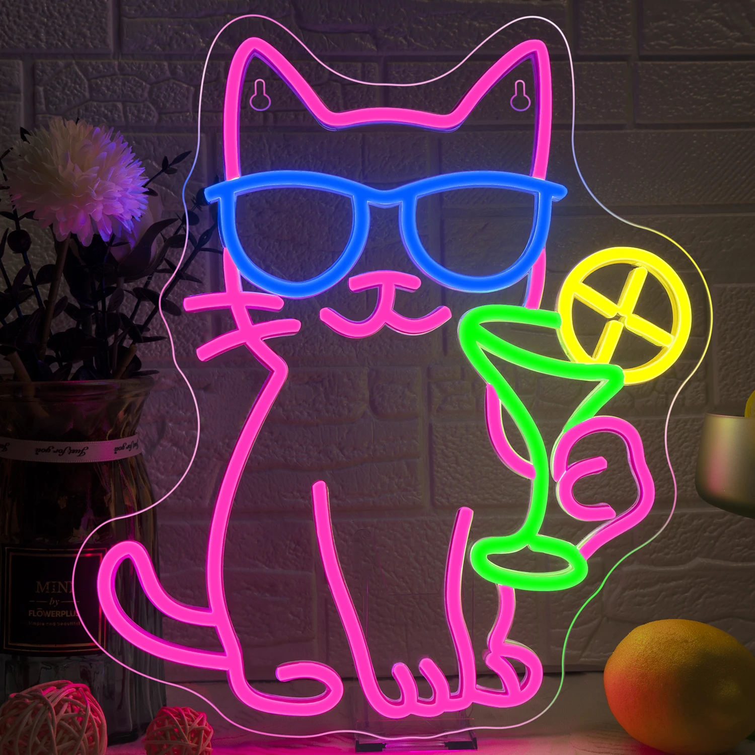 

Коктейльный кот, неоновая вывеска, розовый свет для декора стен, 5/12 В, USB с регулируемой яркостью, светодиодный переключатель для декора комнаты, декора игровой комнаты, бара, вечеринки