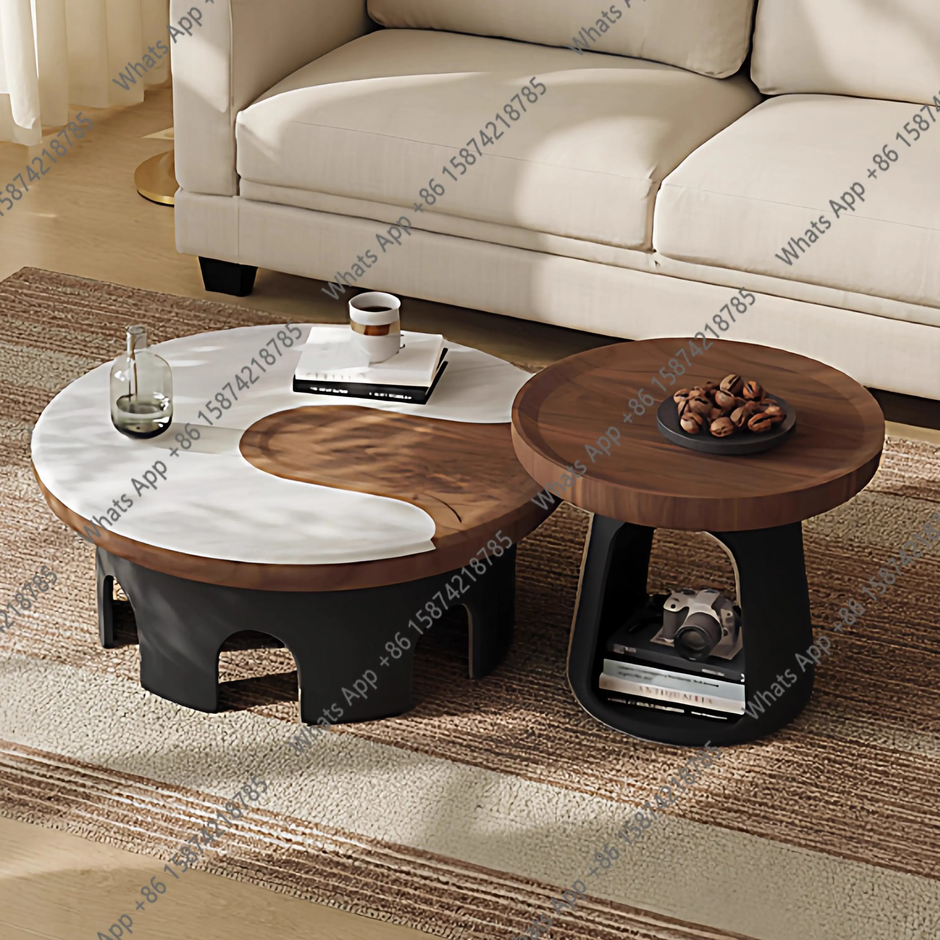 Medieval style coffee table combination round coffee table with cat nest living room home creative designer small apartment