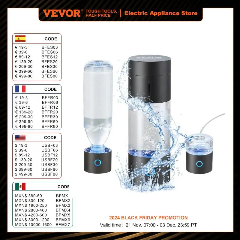 VEVOR-Gerador De Garrafa De Água De Hidrogênio, Fabricante Portátil De Água De Hidrogênio, Tecnologia SPE, Água Rica Em Hidrogênio, 230 ml, 8.1 oz Capacidade