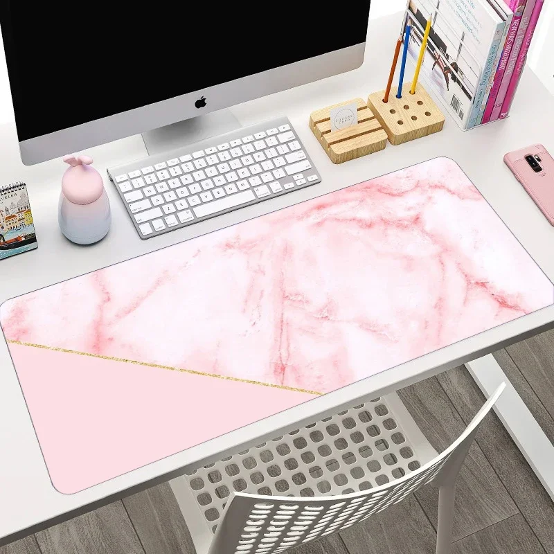 New Pink Marble Mouse Pad Large Computer Office Game Table Mats XXL 90x40cm Rubber Anti-slip Gaming Keyboard Mat Long Desk Pads