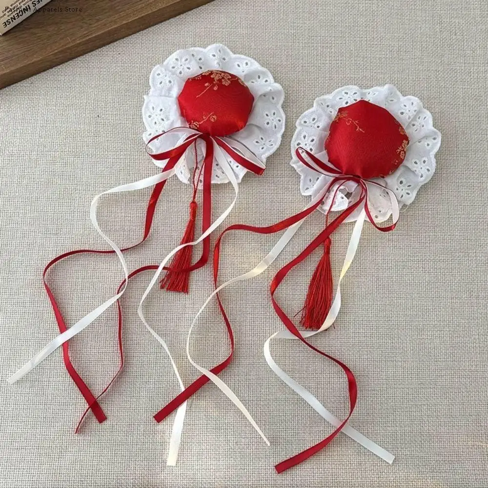 

Lace Bow Chun-Li Hair Bun Clip Cheongsam Headdress Ruffle Bowknot Tassel Hair Clip Hair Accessories Duckbill Clip