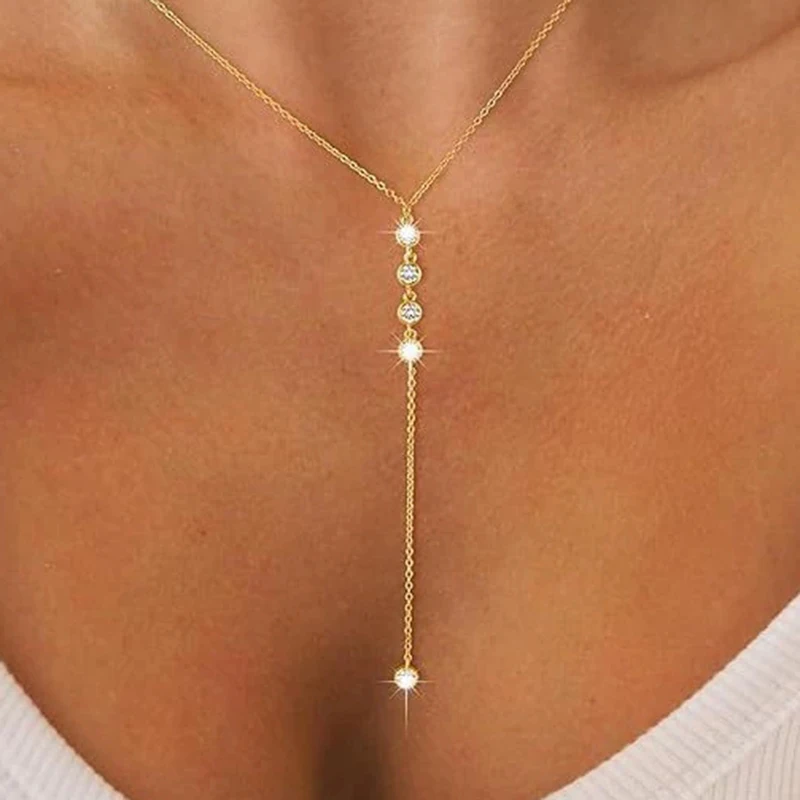 Einfache Kristall-Y-förmige Anhänger-Halskette für Frauen, exquisite Mode, sexy Körperkette, Vintage, täglicher, vielseitiger Schmuck, Geschenke