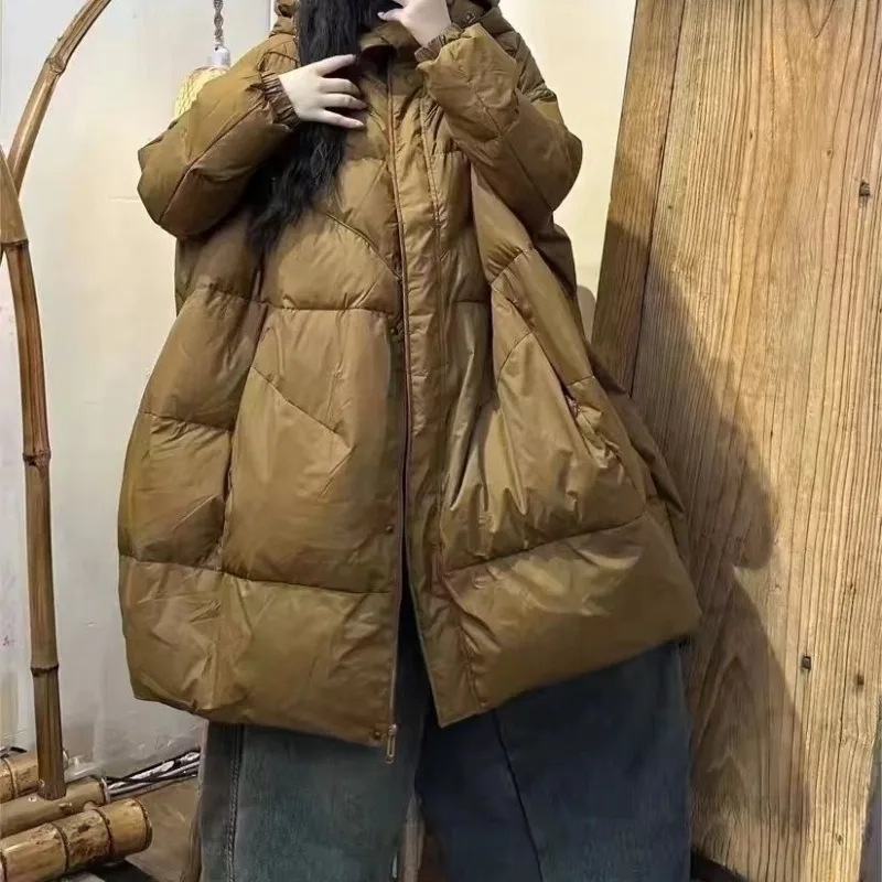 Capispalla Moda Nuovo piumino di media lunghezza invernale con giacche calde larghe e spesse con cappuccio Cappotto da donna di grandi dimensioni alla moda