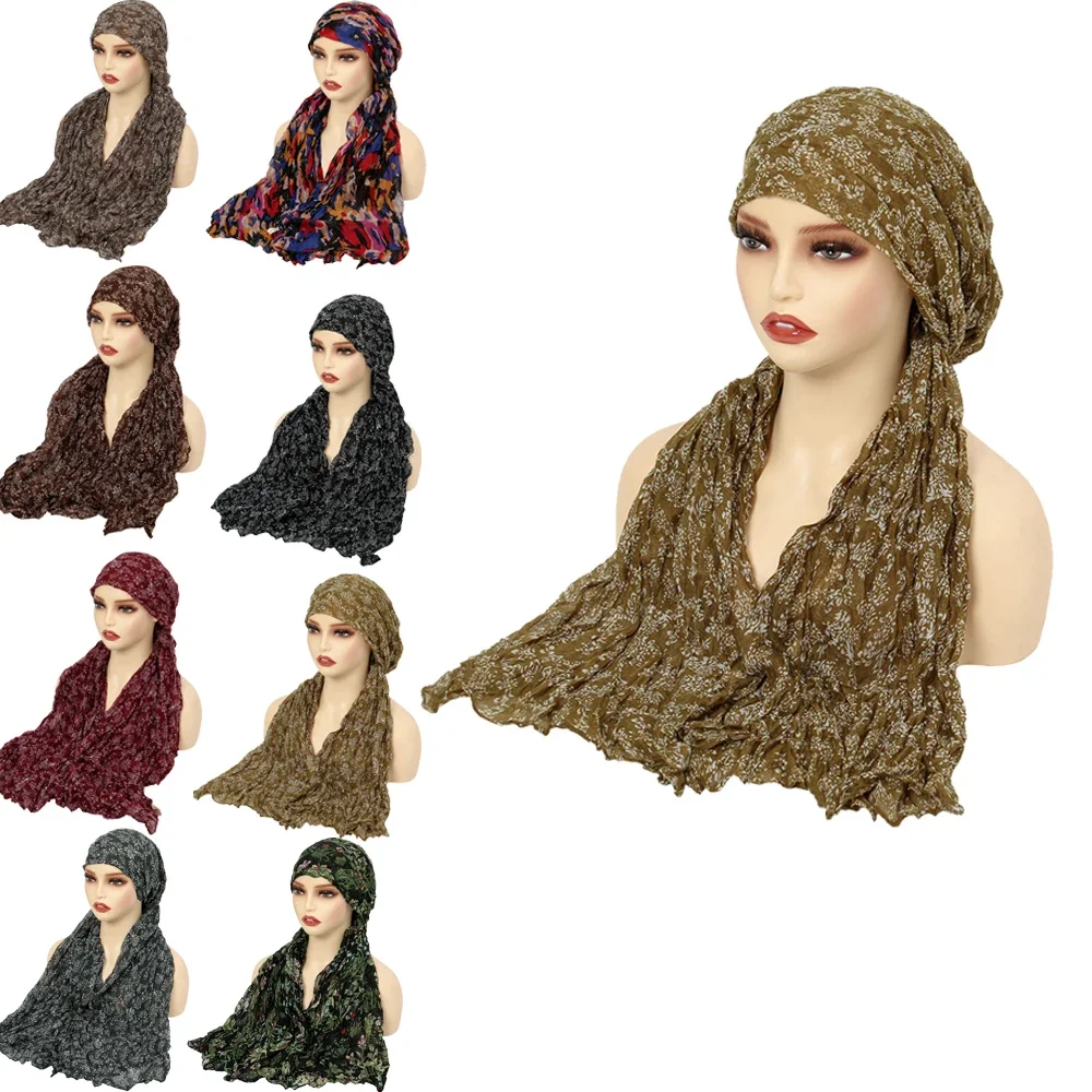 

New Pre-Tied Turban Women Chemo Cap Muslim Hijab Inner Caps Hair Loss Cover Beanies Bonnet Long Tail Headscarf Hat Shawl Wrap