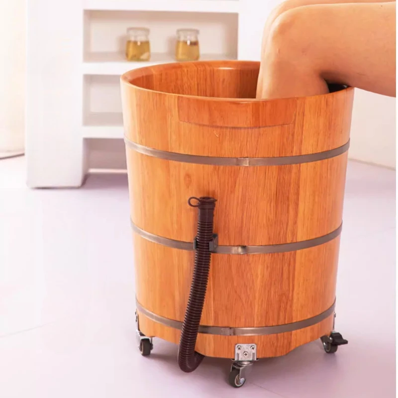 

Oak Foot Soaking Tub with Wheels & Drain Plug, Deep Calf Massage Basin for Home Spa & Relaxation, Portable Wooden Foot Bath