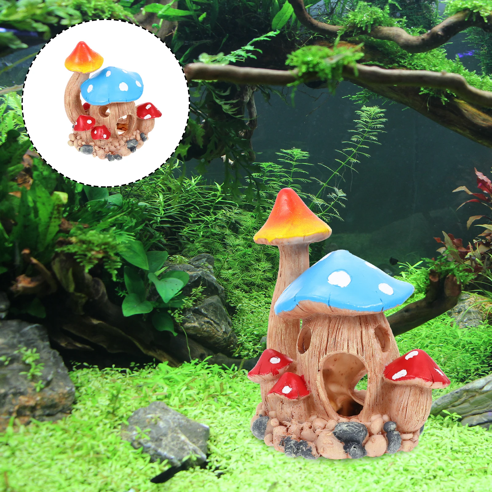

Mushroom Shelter House Fish Tank Decor Resin Aquarium Cave nament Unique Shape Sturdy Fish Breeding Play Place