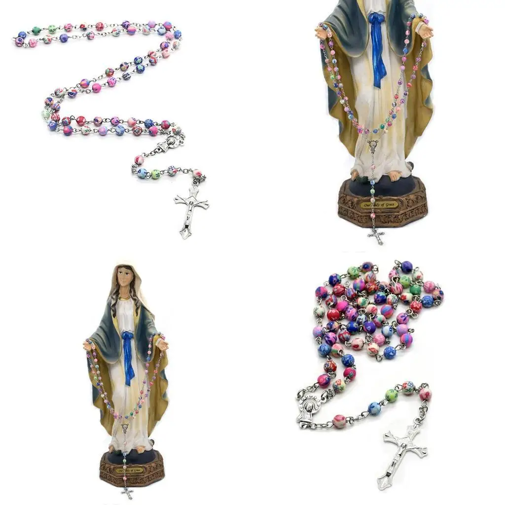 

G6KF 6mm Round Ceramic Beads Rosary Necklace for Cross Catholic Necklace