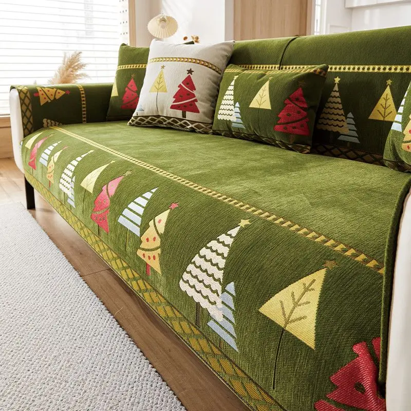 

Christmas Tree Sofa Cover Nordic Style All Season Universal Seat Cushion Pad Non Slip Chenille Wear Resistant Sofa Slipcover