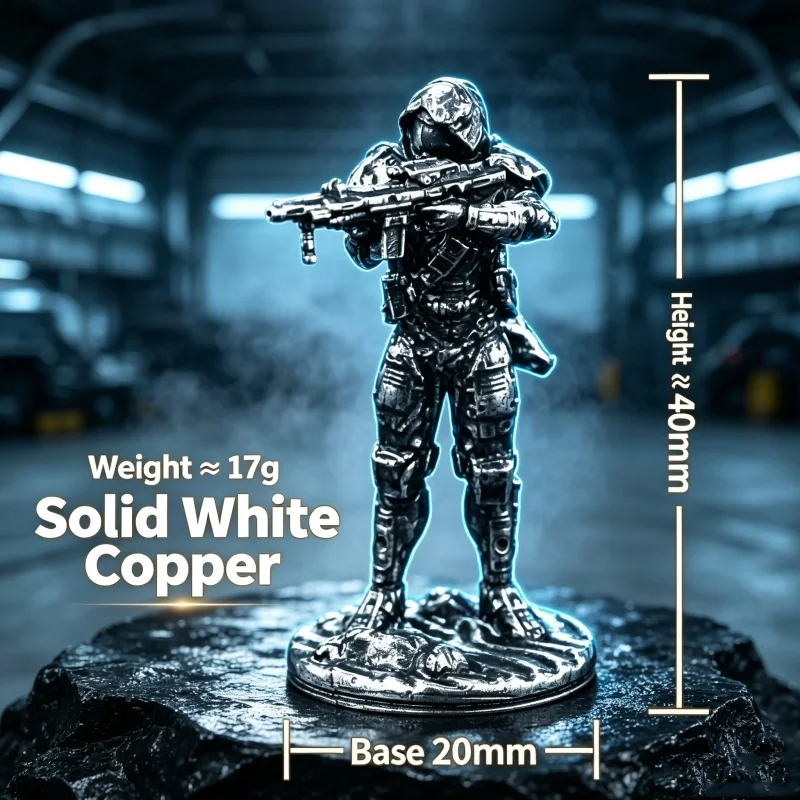 Antique Textured White Copper Future Trooper Statue Sci-Fi Soldier Mini Tabletop Wargame Desktop Ornament for Collectors