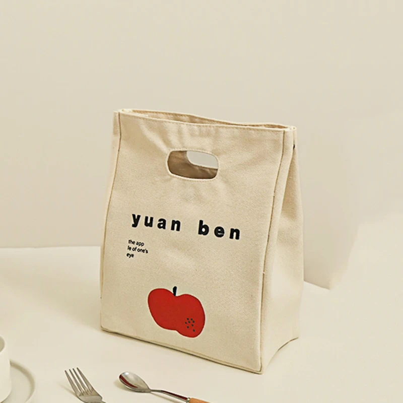 1pcs Canvas Simple Lunch Handbag Meal Bag Office Worker Lunch Box Bags Insulation Bag Thick Aluminum Foil Preservation