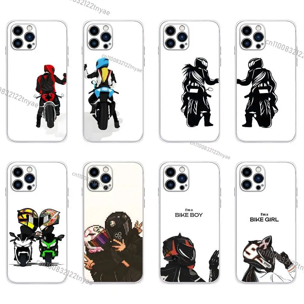 

Couple Motorcycle Rider Phone Case For iPhone 17,16,15,14,13,12,11 Plus,Pro,Max,XR,XS,Plus,E,Mini Transparent Soft Cover
