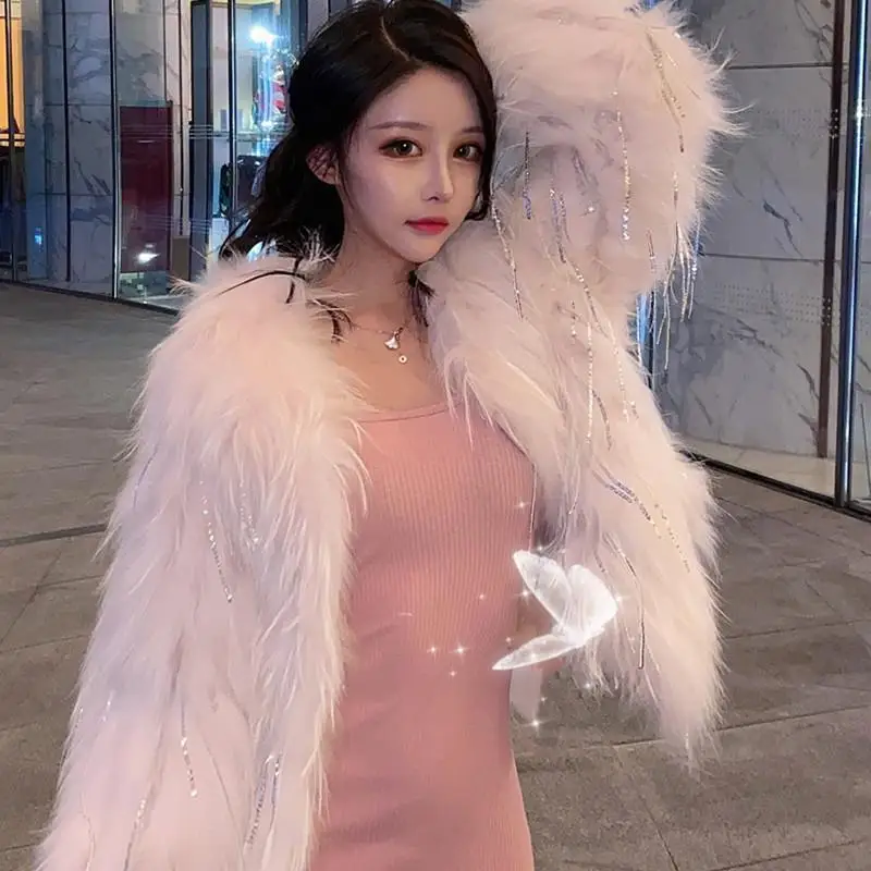 Winter Luxury Faux Fox Fur Coat Slim Long Pink Blue Faux Fur Jacket Women Lengthen Fake Fur Coats manteau fourrure