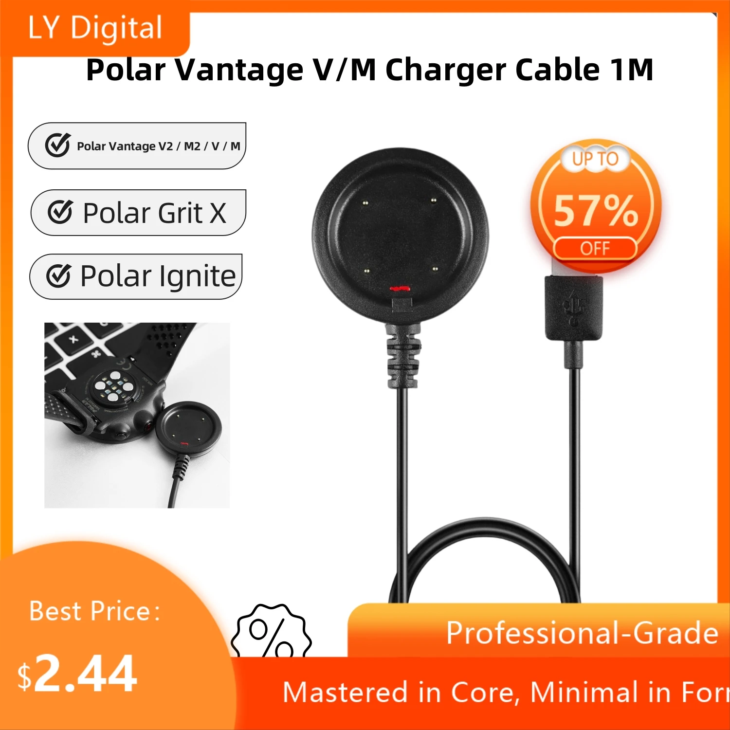 For Polar Vantage V2/M2/V/M, Grit X, Ignite Smartwatch - 1M USB Charging & Data Cable