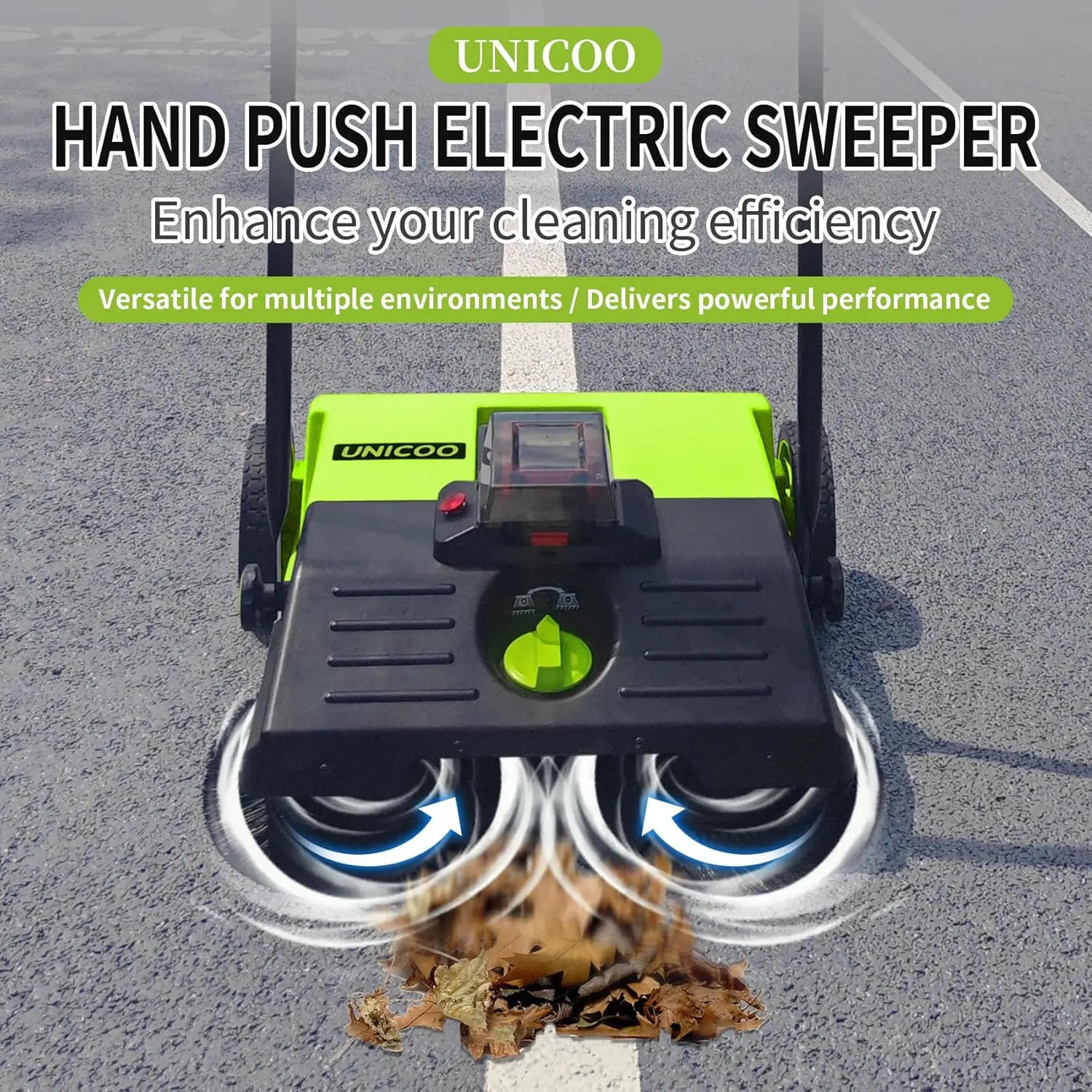 Electric Hand Push Sweeper - Battery Powered Floor Sweeper, Walk Behind Floor Sweeper, Efficient Push Sweeper for Indoor