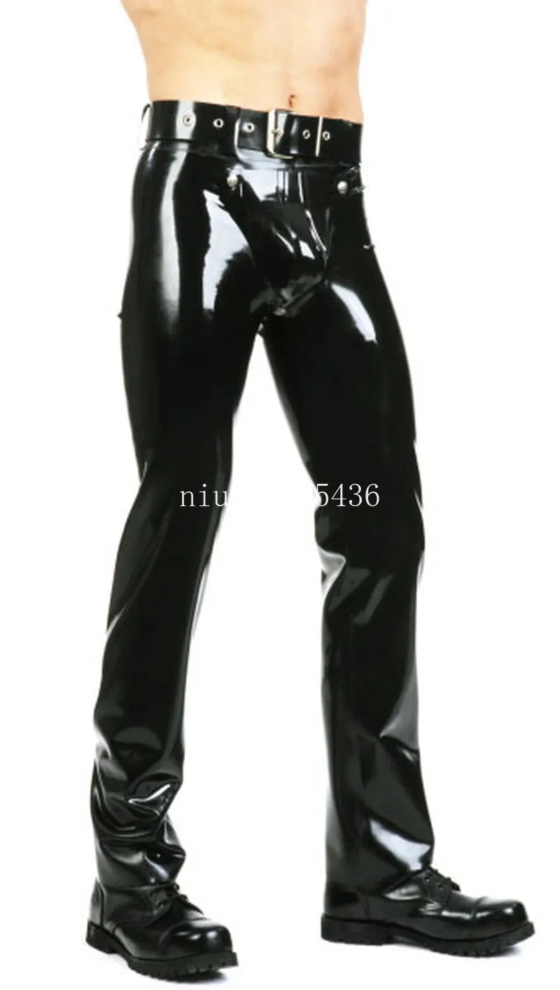 Sexy Latex Man Pants with Front Flat Codpiece Handmade Men Trousers