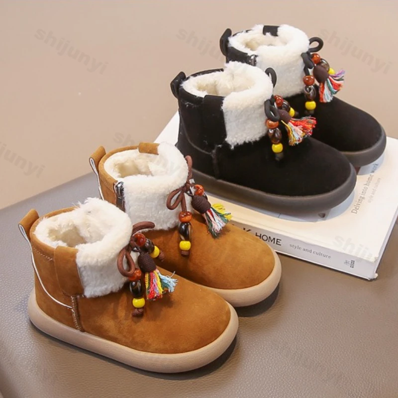 Girls' Snow Boots 2025 Winter New Non Slip Lightweight Warm Short Boots Comfortable Fashion Side Zipper Bow Knot Cotton Shoes