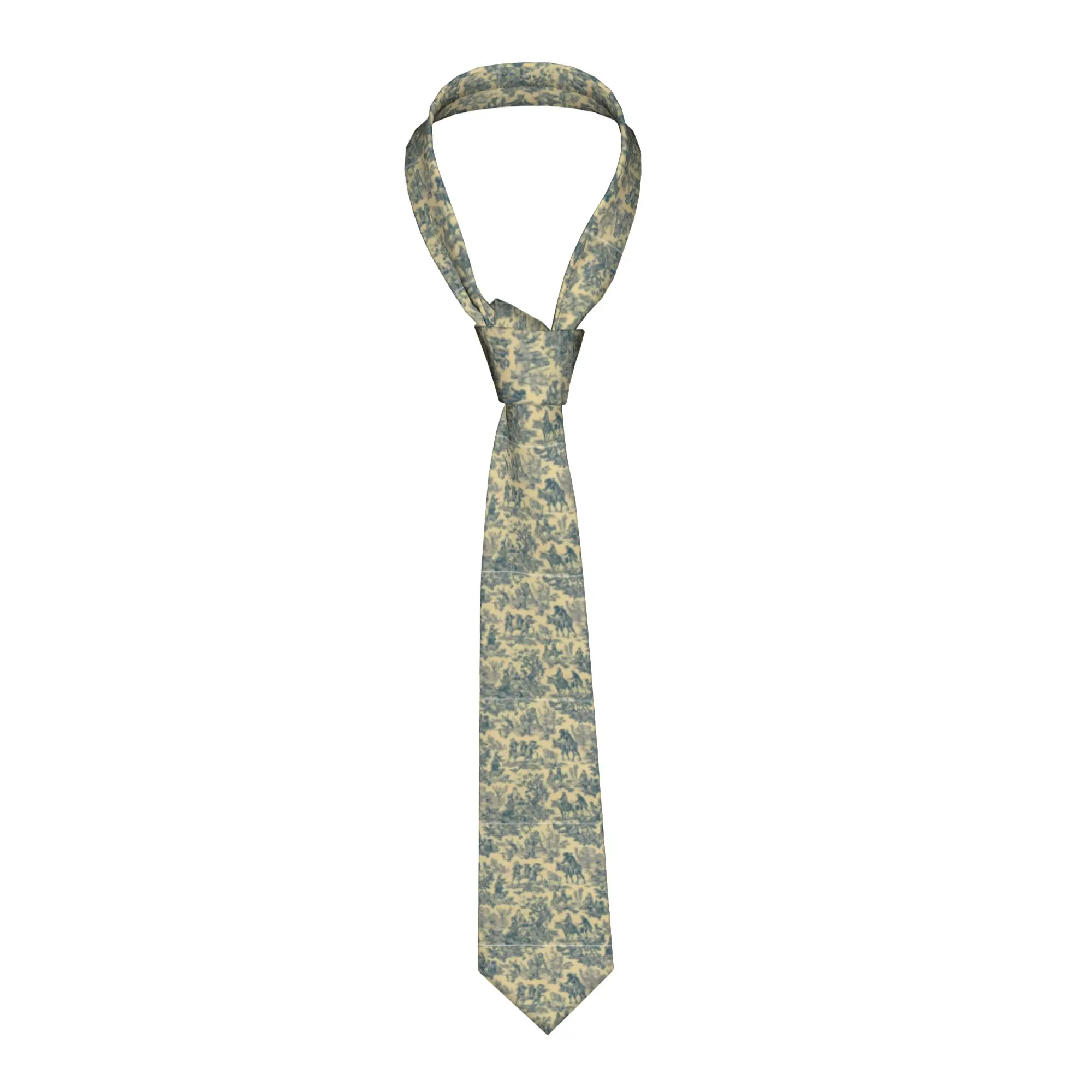 Corbata Personalizada de Seda con Diseño Toile de Jouy Azul y Amarillo, Motivos Florales Vintage, para Hombres, Formal, para Negocios