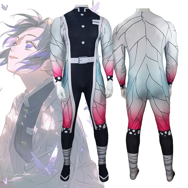 Anime Kimetsu No Yaiba Jumpsuit Cosplay Costume Kochou Shinobu Adult Adult Fullbody Zentai Lycra Tight Bodysuit