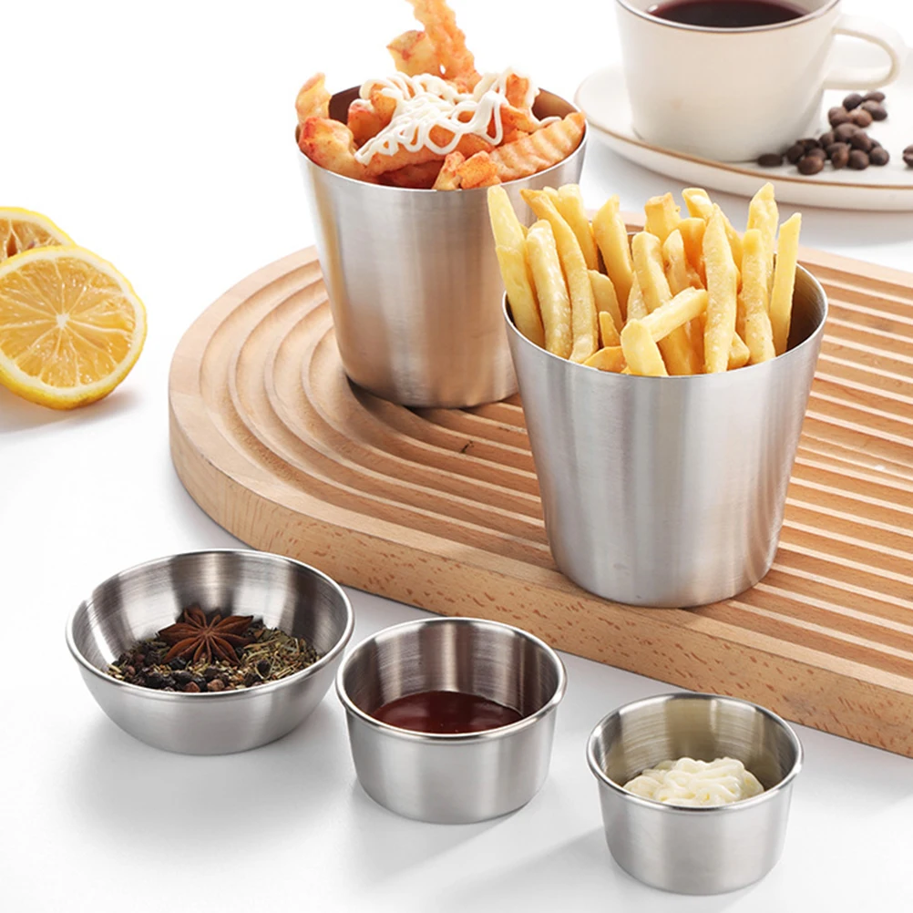 

4pcs Stainless Steel Sauce Cups Dipping Plates Mustard Containers Small Bowls Kitchen Supplies Household Seasoning Cups Soy
