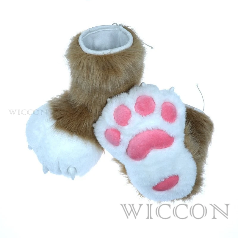 Schattige Pluche Fursuit Dierlijke Voetensokken 8 Kleuren Pluche Cosplay Kostuum Harige Dieren Paw Schoenen Kat Meisje Schoenen Kat Paw Kerstcadeau