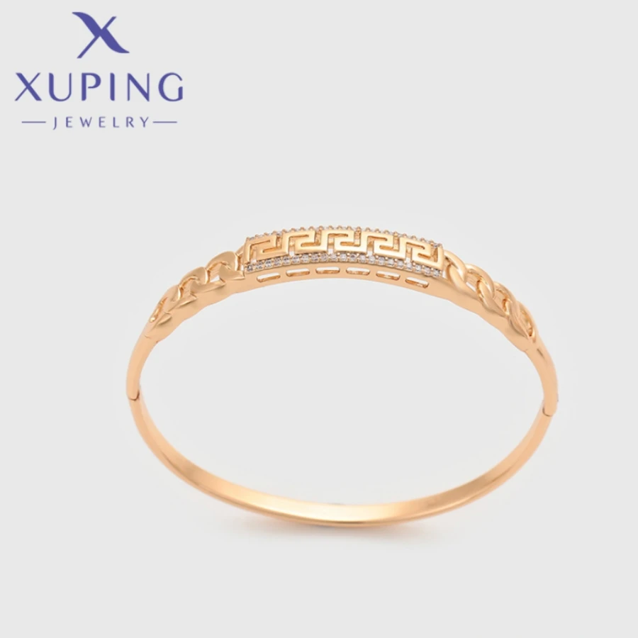 Xuping Jewelry New Fashion Gold Color Geometry Shape White Zircon Bangle for Women Schoolgirl Birthday Wish Gift Wish X000786561