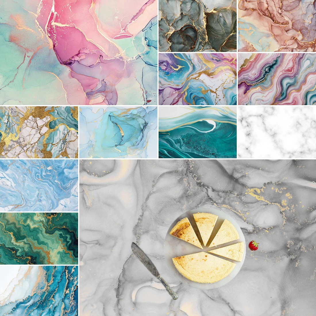 

MOON.QG Marble Backdrops For Photography Pink Gradient Fluid Blending Photo Background Wallpaper Shooting Props Party Supplies
