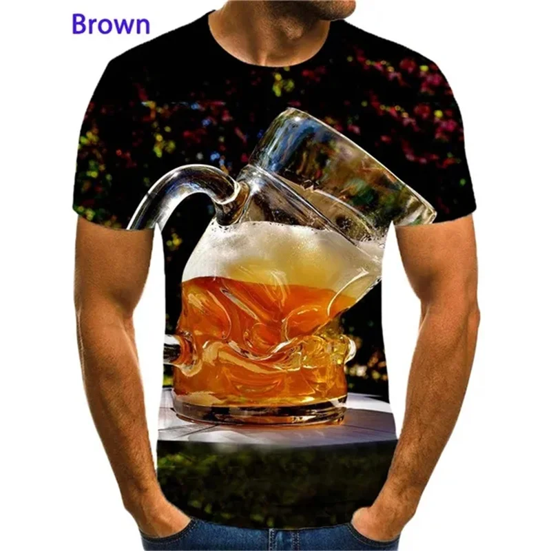 Beer Cheers Printing Tee Shirt Men Summer Cool Men 3D Beer Bubble Graphic T Shirts Short-sleeved T-shirt Fashion Casual Tops Tee