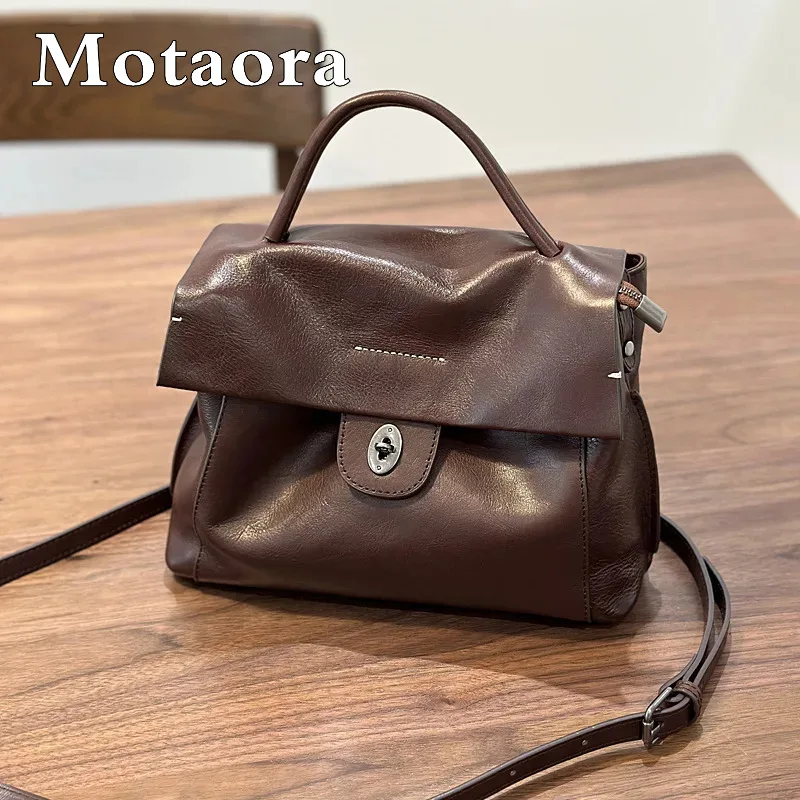 

MOTAORA 2025 New Handmade Retro Genuine Leather Women's Shoulder Bag Luxury Designer Soft Cowhide Solid Color Crossbody Purse