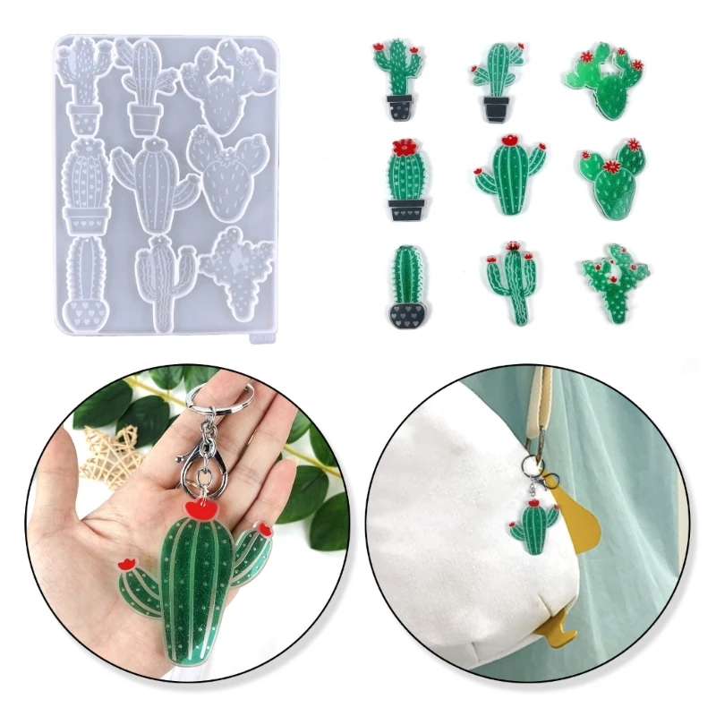 Glossy Christmas Cactus Ornaments Silicone Epoxy Resin Mold DIY Keychain Pendant Jewelry for Valentines Gift Craft Y08E