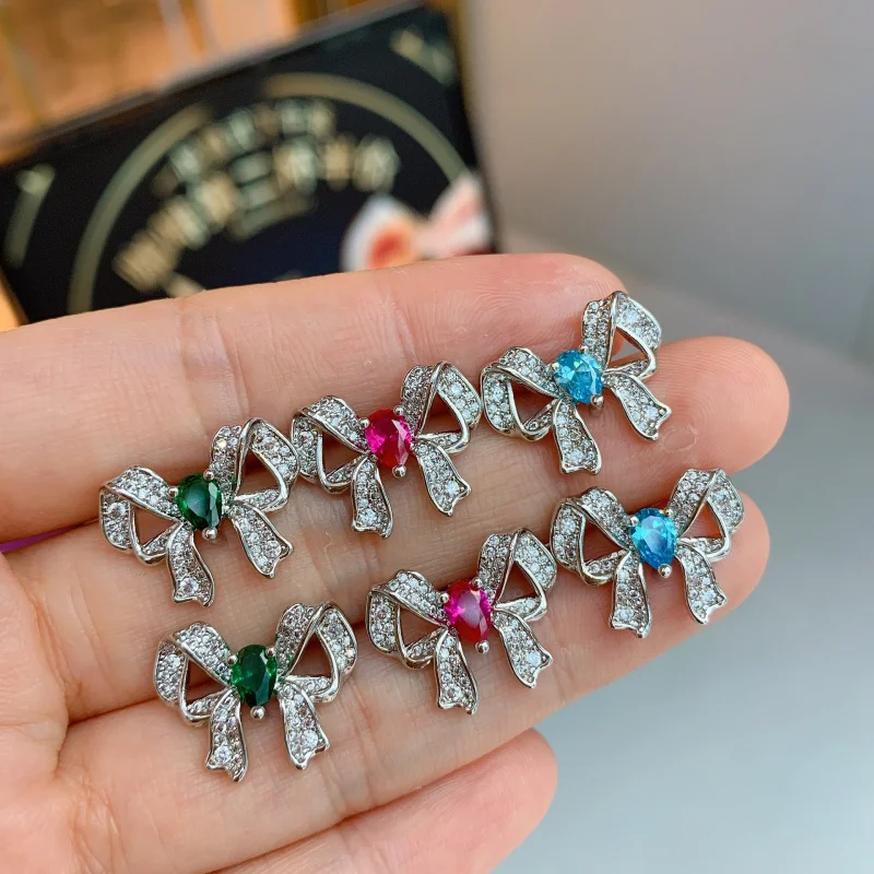 

S925 Silver Needle Princess Butterfly Micro Inlaid Gemstone Women's Earrings Fashion OL Zircon Earrings Jewelry