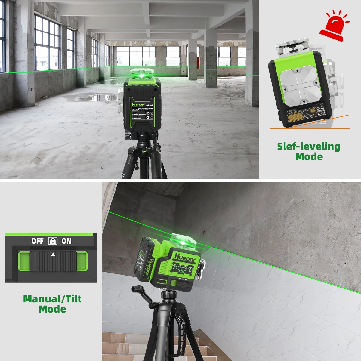 Huepar 8 Lines Laser Level 2D Green Beam Self-leveling with Bluetooth &Pulse Mode