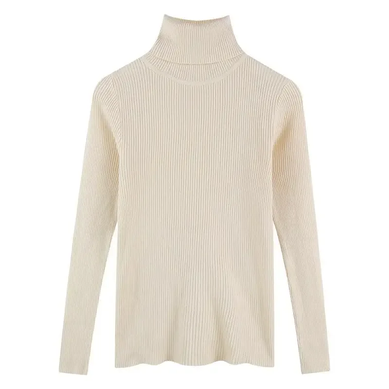 قميص كوري محبوك بياقة عالية وأكمام طويلة، لون نقي، ملابس داخلية متعددة الاستخدامات، ملابس داخلية أنيقة داخلية طويلة، أزياء نسائية #5