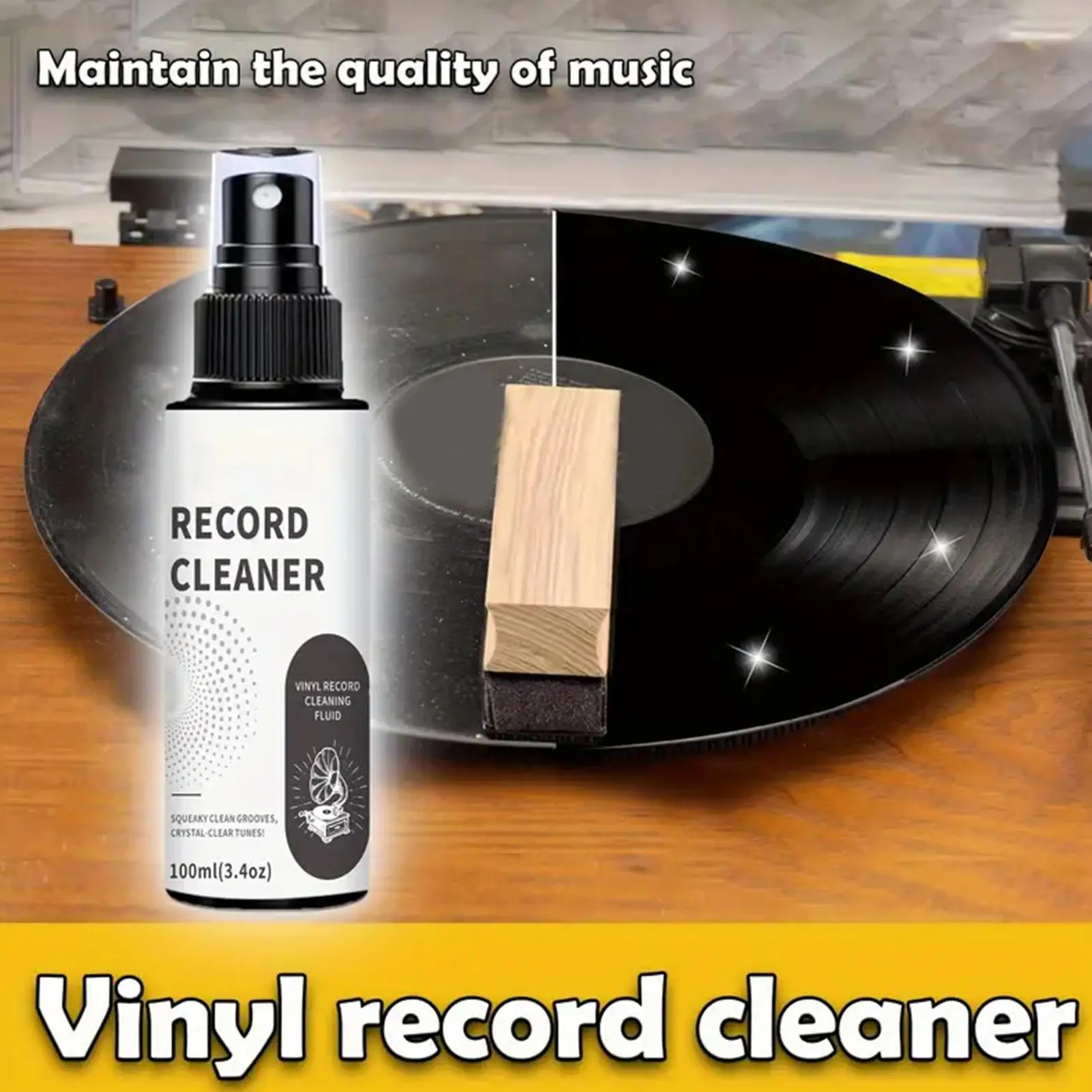 100ml Record Cleaning Spray Washer Fluid With Towel Record Care Solution Kit For Collectors Enthusiasts Professionals Studio