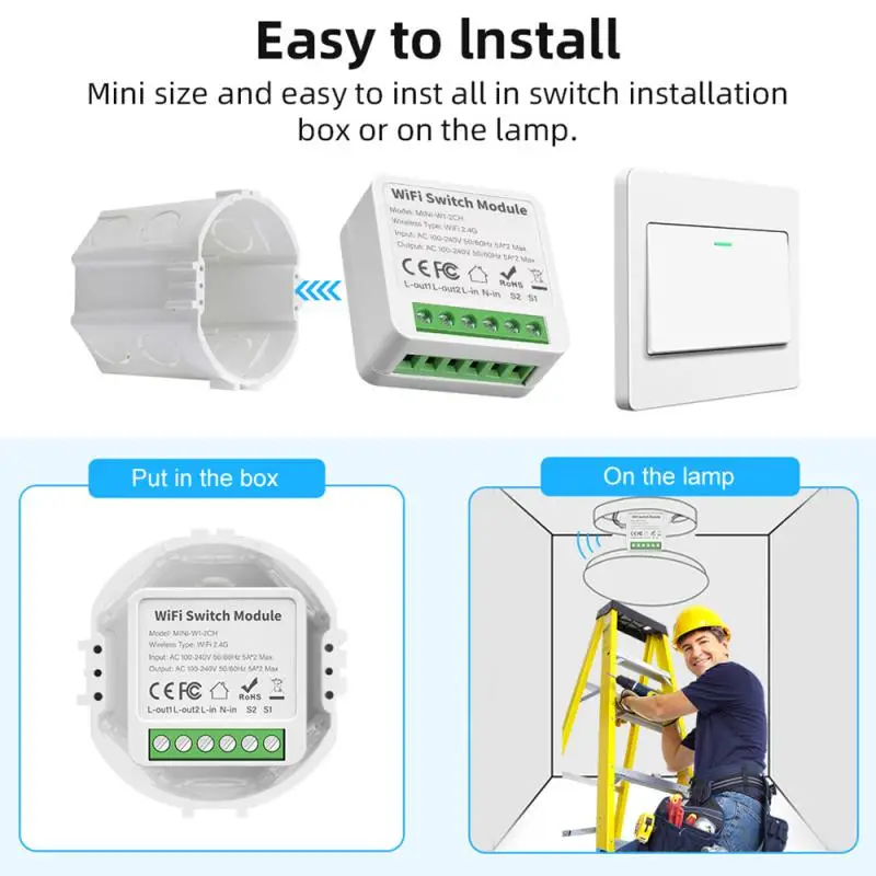 Interruptor inteligente con WiFi para el hogar, minimódulo de automatización de 10/16A, 1/2/3 canales, Control remoto por aplicación Smart Life,