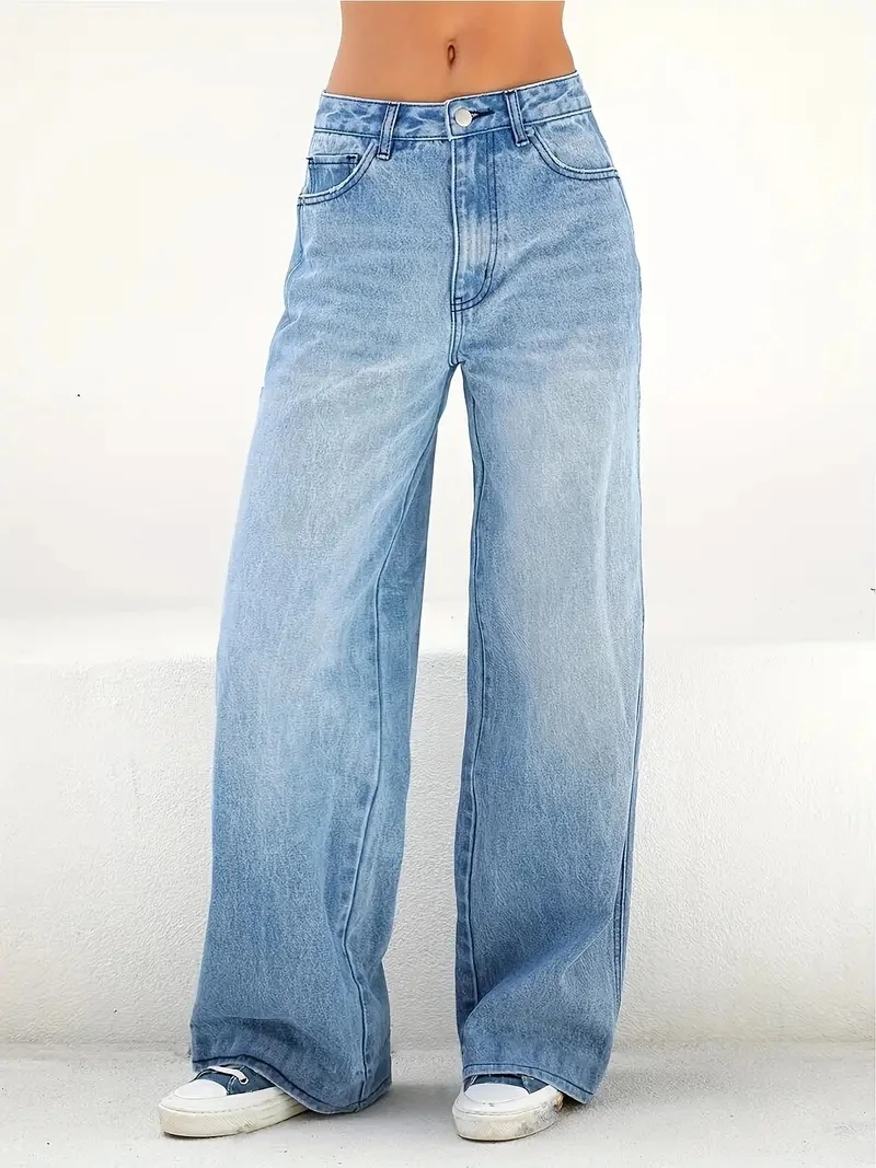 2024 nuovi jeans da donna gamba larga da donna a vita alta casual all-match comodi jeans blu chiaro