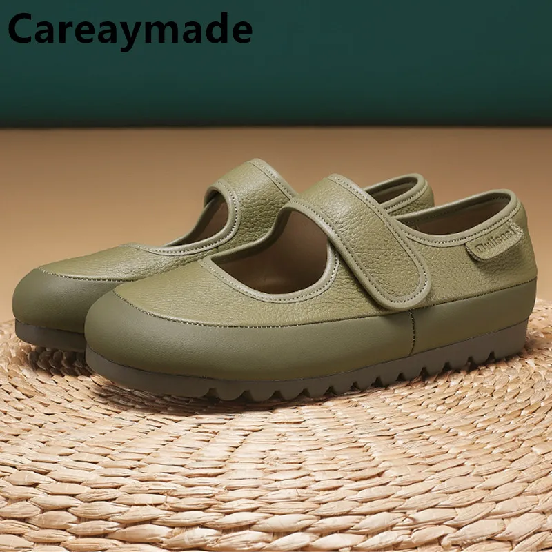 Careaymade-Genuine Leather big size Women's Shoes,Comfortable Vintage Flat Heel Mary Janes soft soled Casual Slip-On Shoes,color