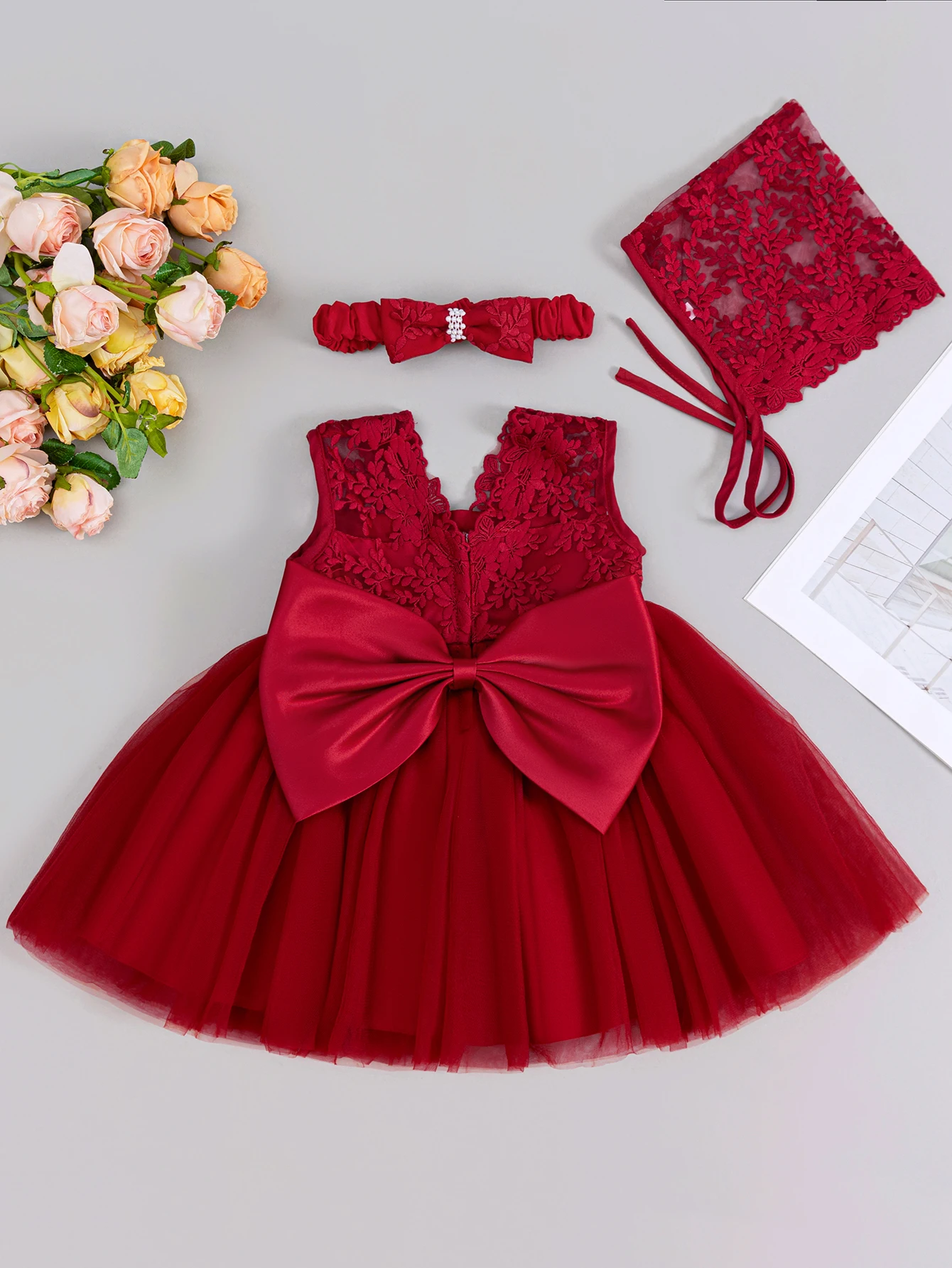 Baby Girl Dress Special Occasions Puffy Gauze Red Dress Set Specifically Tailored Baby Girl Birthday Party Wedding Dress