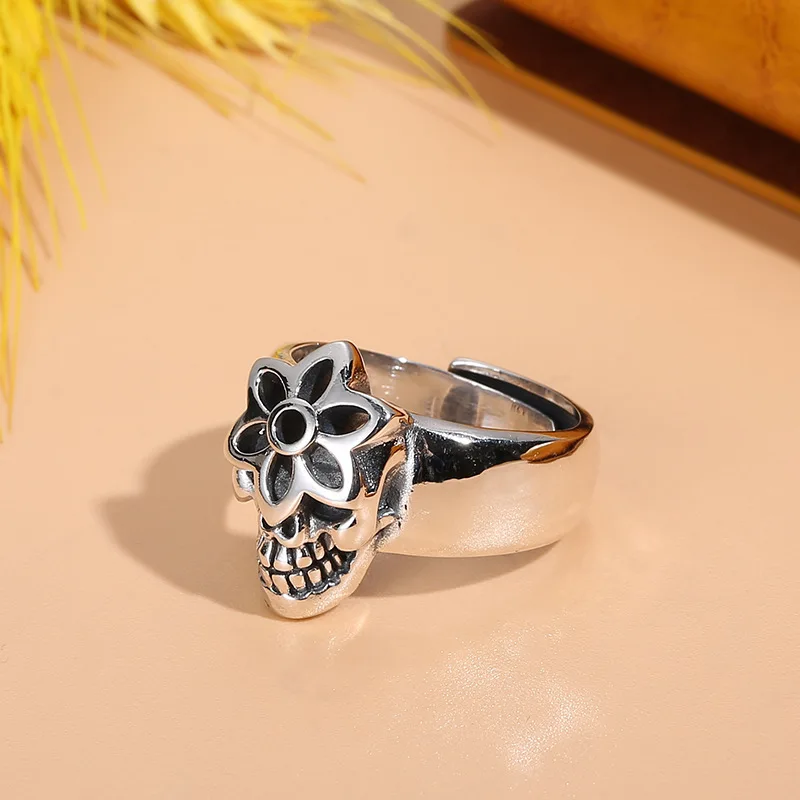 S925 sterling silver men ring stylishfashion punk style skull ring niche style design dark style index finger ring