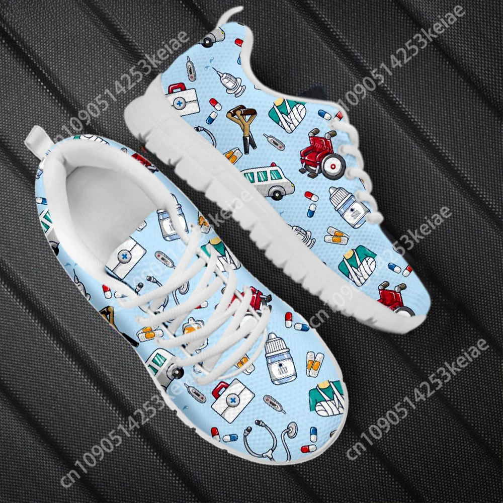 

Custom Spring Nurse Flat Shoes Women Cute Cartoon Nurses Printed Women's Sneakers Shoes Breath Mesh Flats Zapatos de Mujer