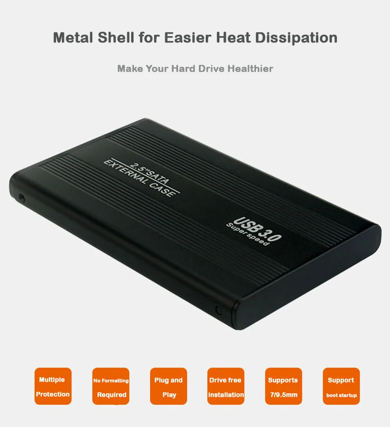 Caja de disco duro de 2,5 pulgadas, carcasa de disco duro USB 3,0, carcasa externa SATA de 2,5 pulgadas, compatible con carcasa de disco duro externo móvil de 6Gbps para PC y portátil